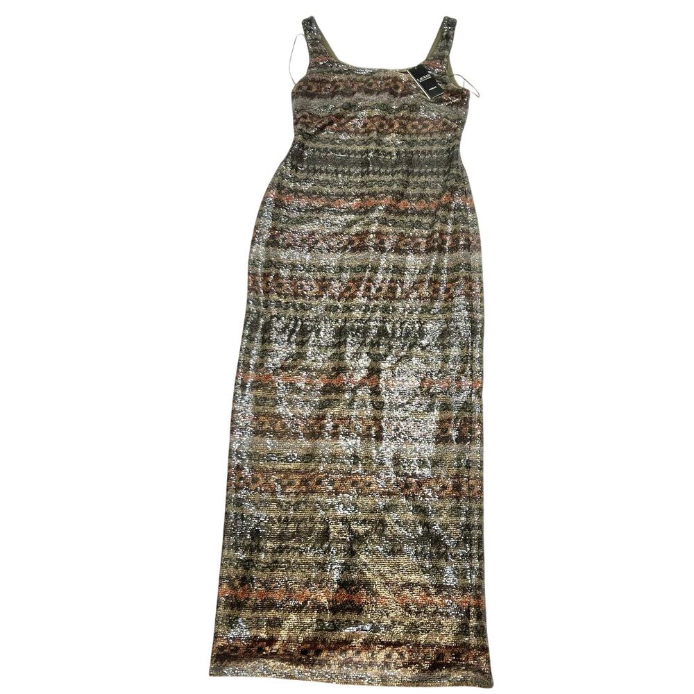 Lauren Ralph Lauren Fair Isle Sequin Maxi Gown Dress Womens 6 Gray Multicolor